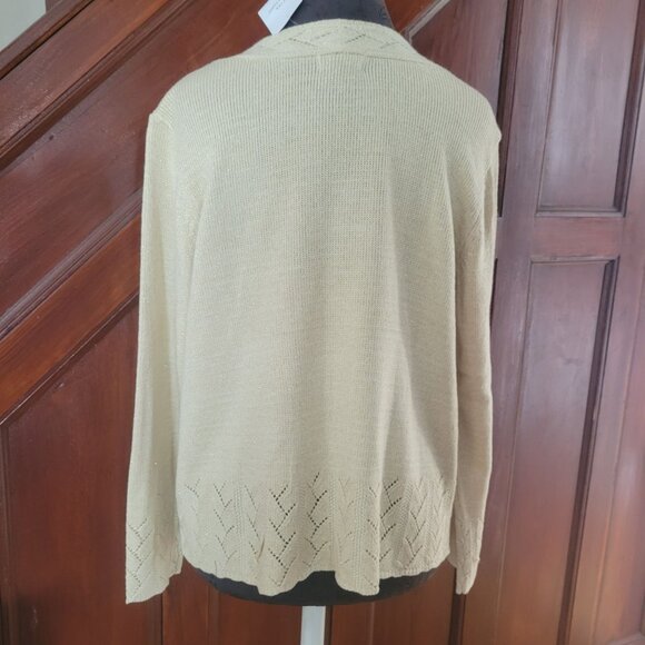Appleseeds Petite Womens Gold Shimmer Acrylic Blend Cardigan Sweater Chevron Hem - Picture 5 of 9